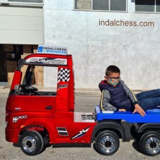 REMOLQUE PARA CAMIÓN ACTROS Y SCANIA 4X4 INFANTIL DE 12V COLOR AZUL - INDA971-LE7710